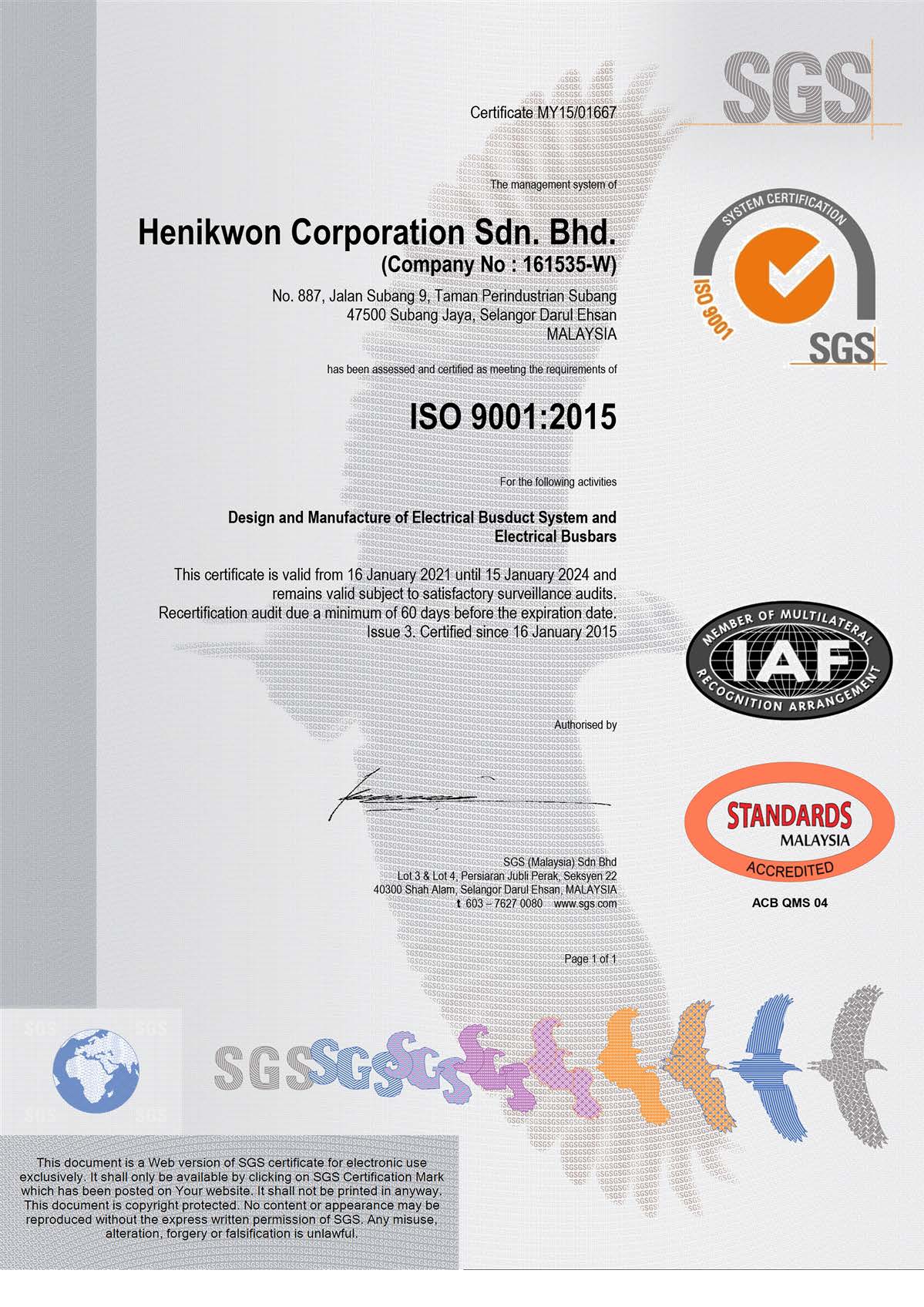 ISO Certificate ISO9001_2015_MY1501667